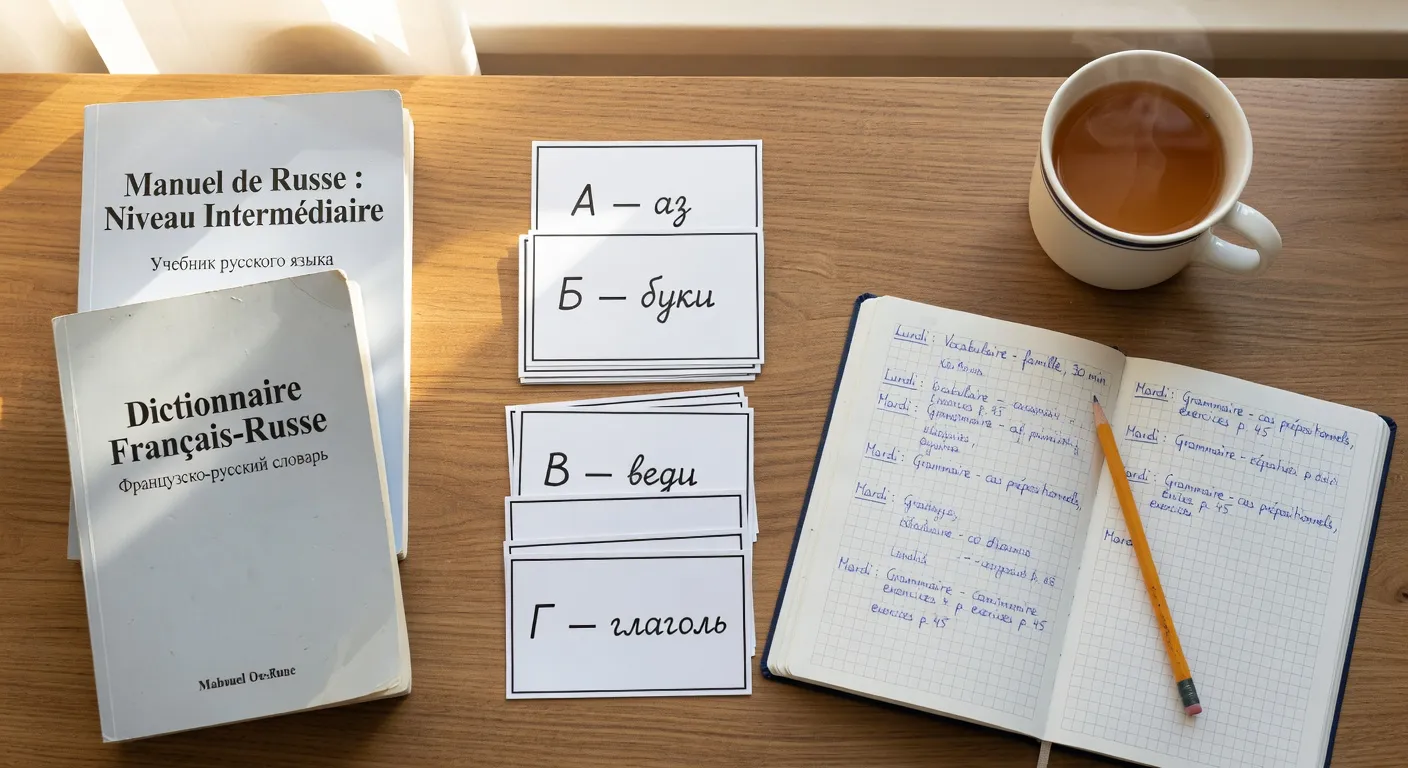 Apprentissage du russe a l'age adulte au bureau a domicile