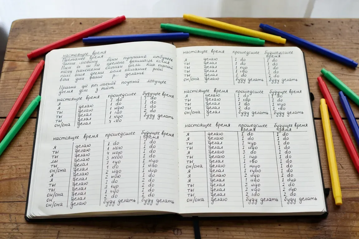 Cahier de notes en cyrillique avec annotations