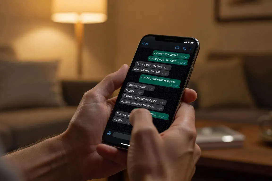 Smartphone avec messages Cyrillic type WhatsApp